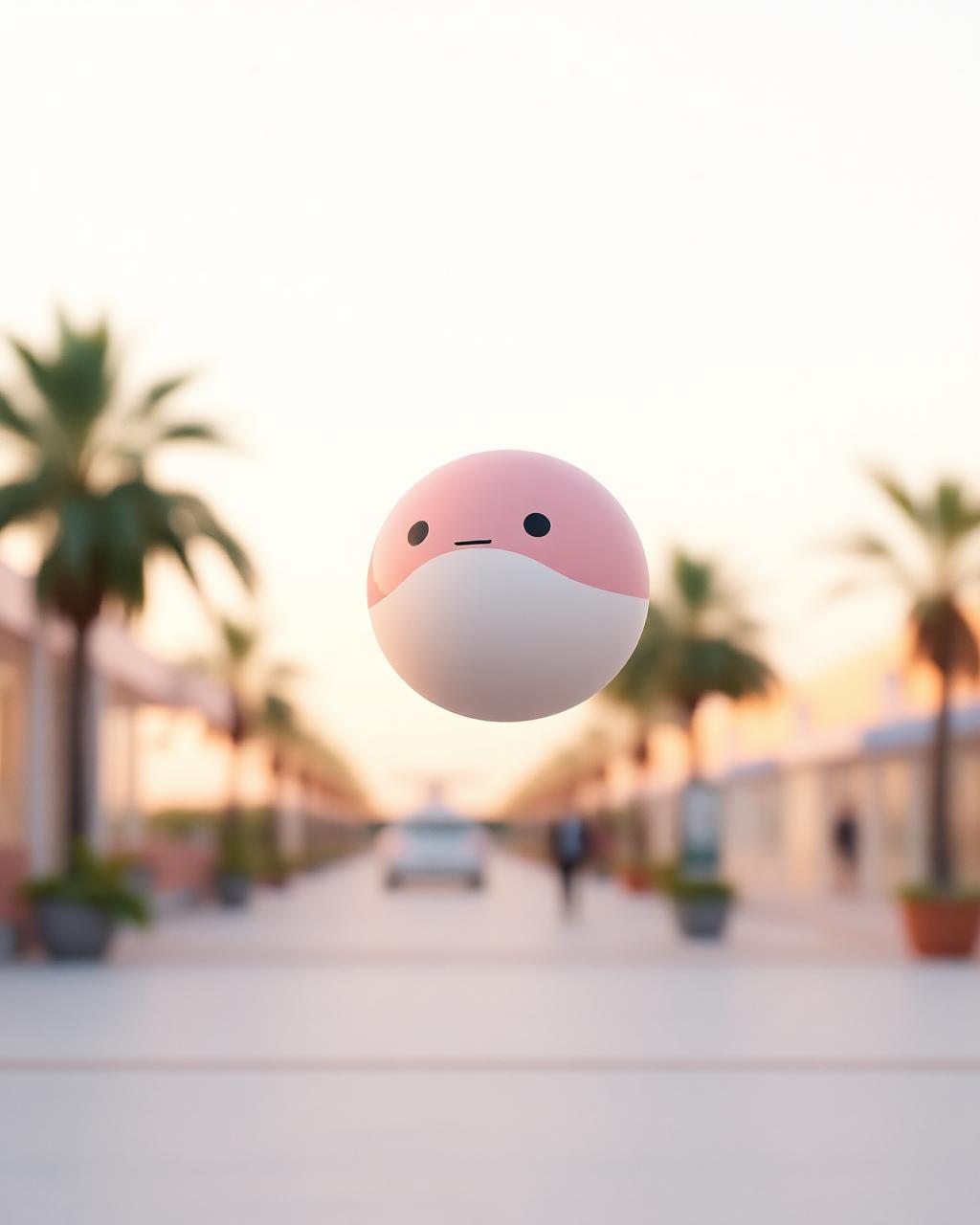 FLOATHINGS AR app preview showing a floating character in a real park